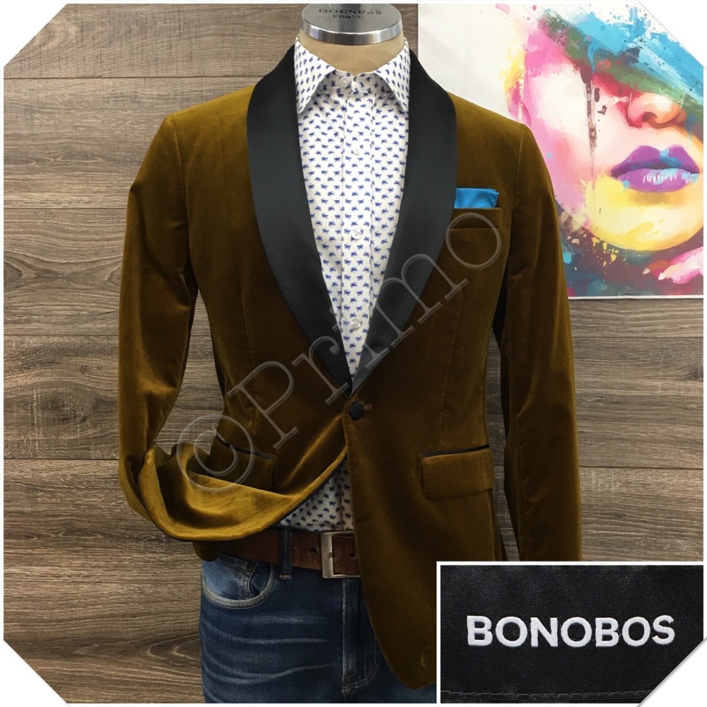 BONOBOS Mens Velvet Dinner Jacket Blazer Sport Coat Casual Size 38R Cotton Suit